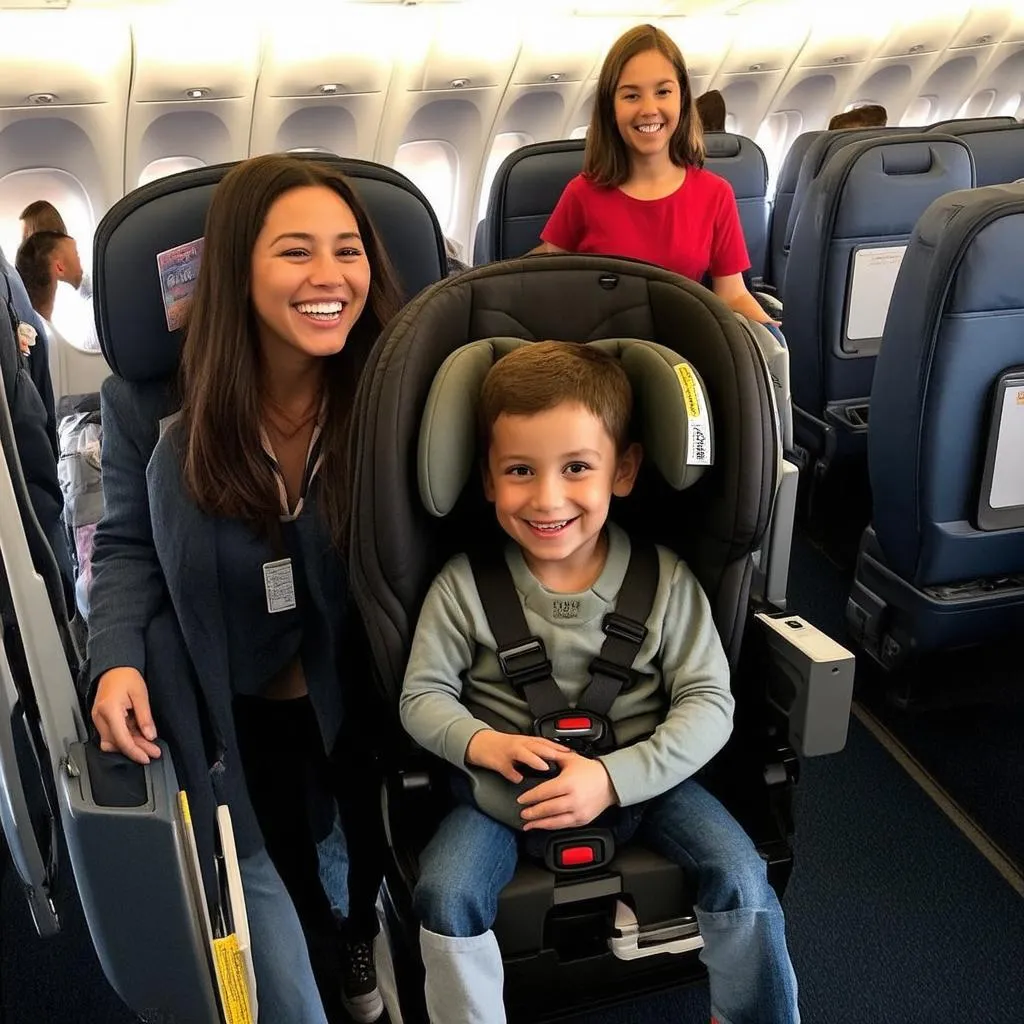 Family Boarding Plane with Car Seat