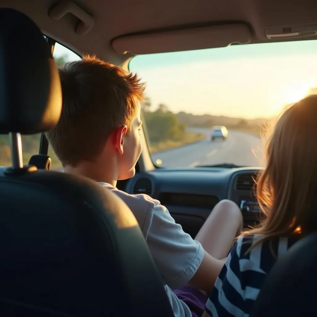 Family Road Trip with Teenager in Back Seat