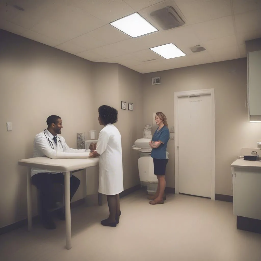 Doctor and nurse interacting with a patient