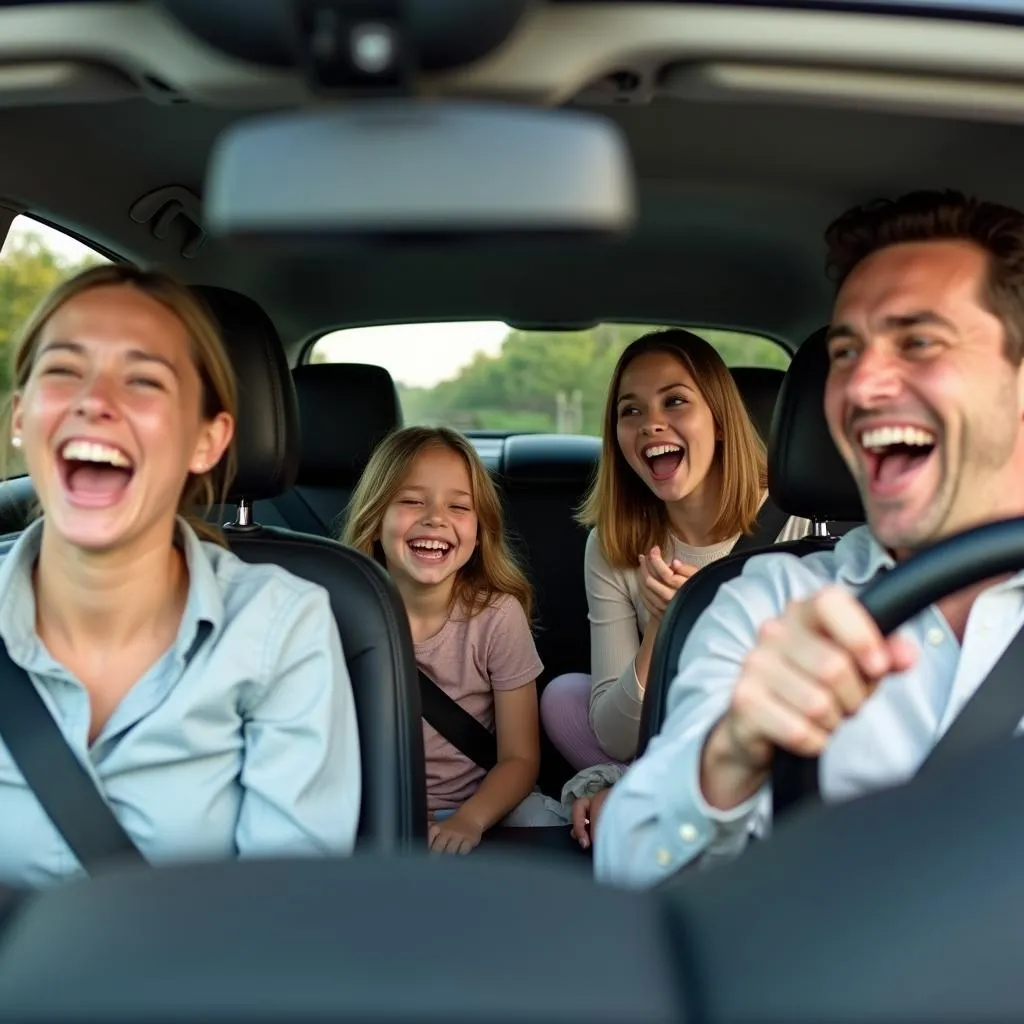 Family Laughing During Road Trip