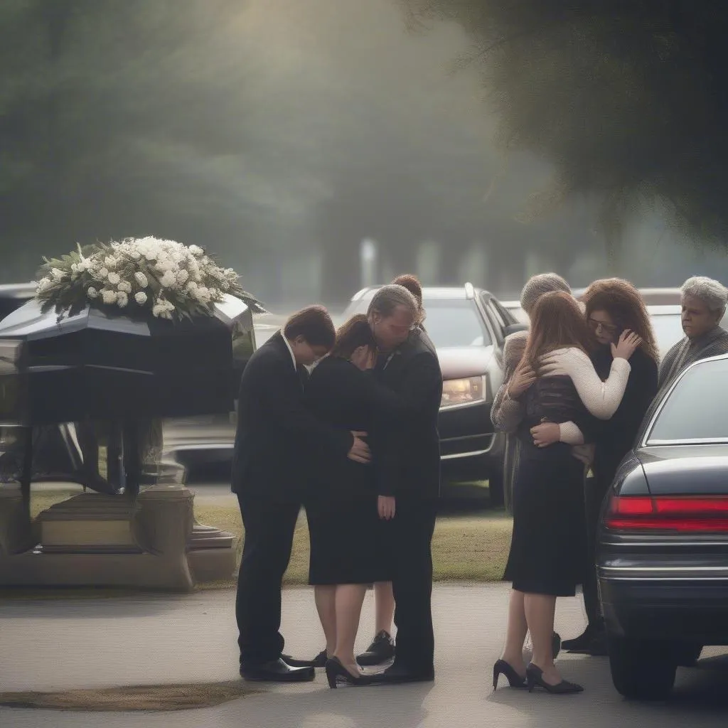 Grieving family at a funeral