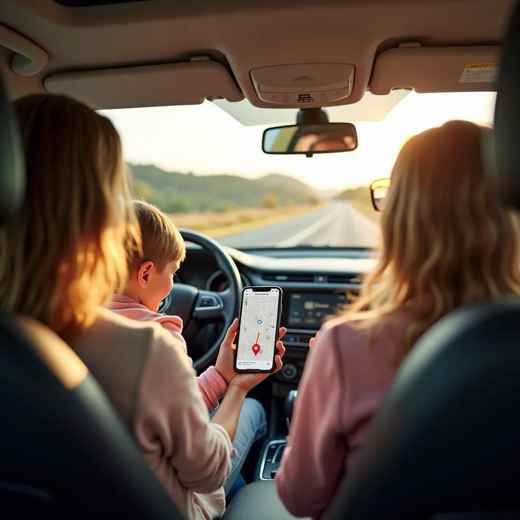 Family Using Autobrain App on Road Trip