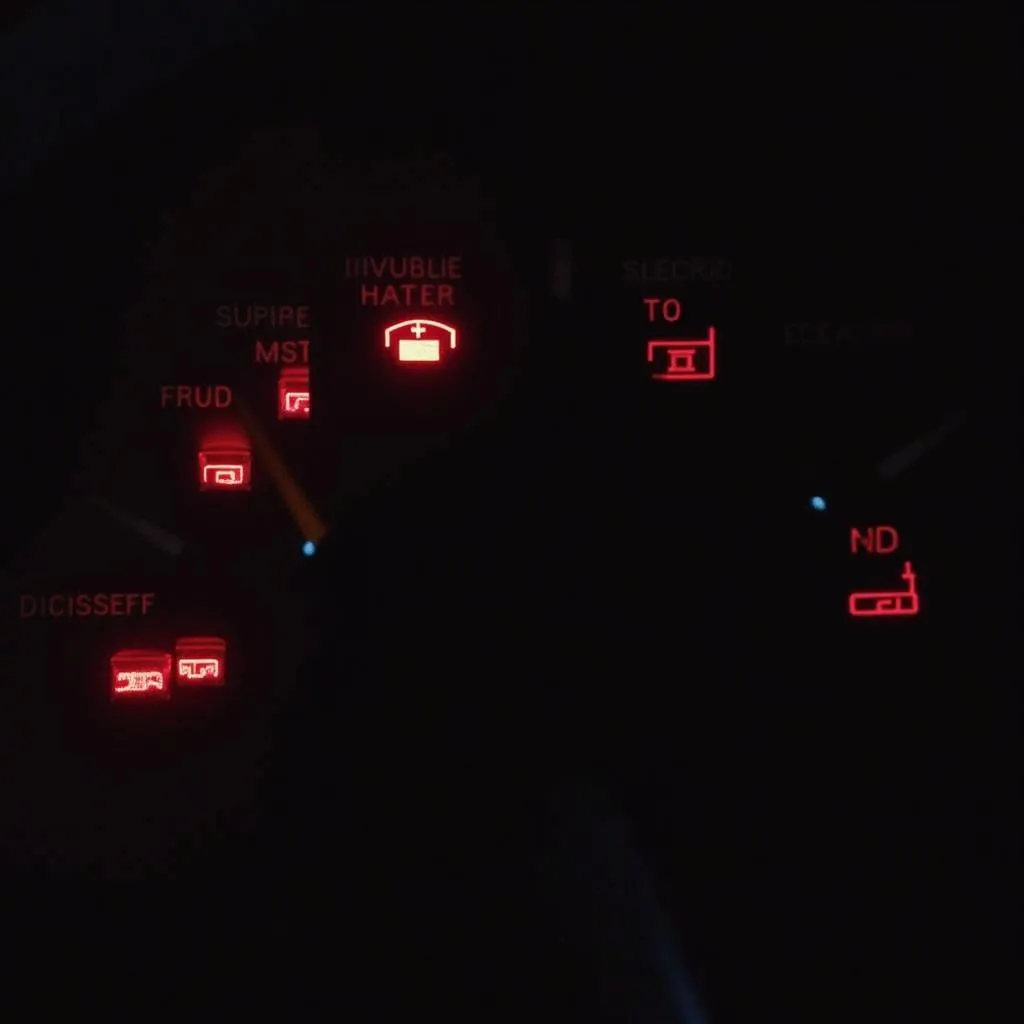 Car dashboard with warning lights illuminated