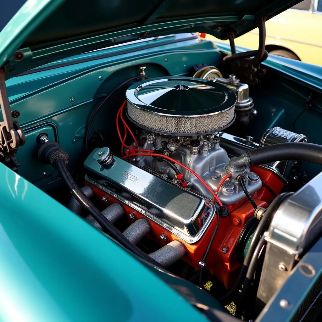 Close-up of a Vintage Car Engine at the Ferndale Car Show