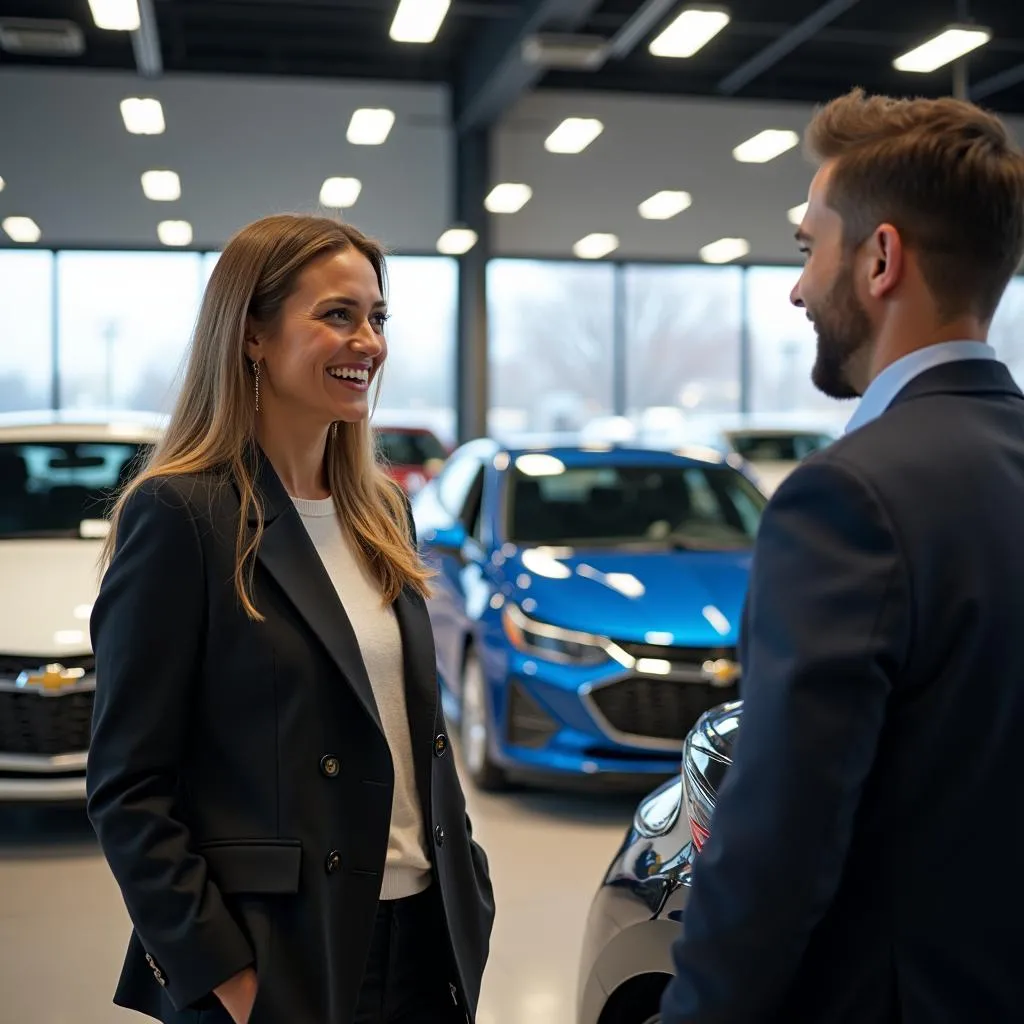 Customer browsing Chevrolet models at a dealership