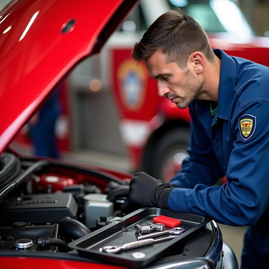 Inspecting a fire chief car for sale