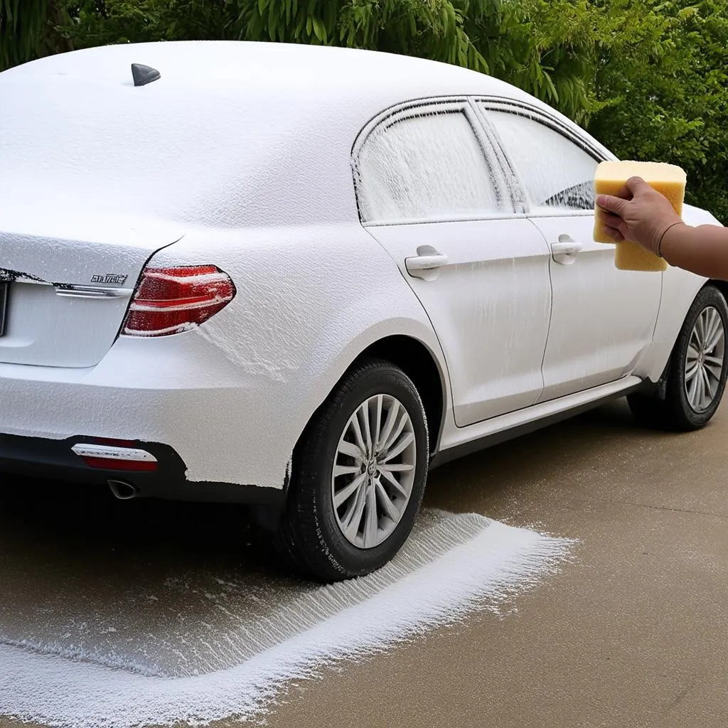 A car being washed with foam