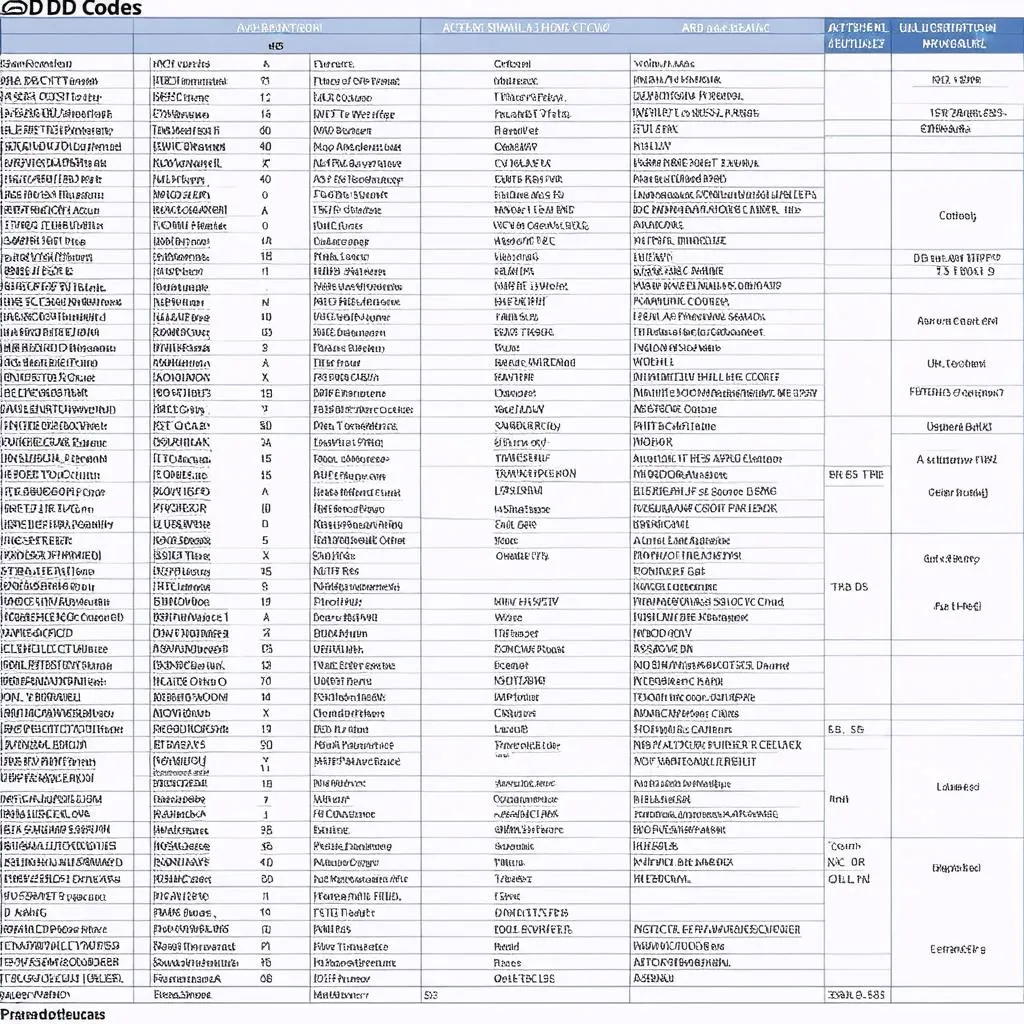 OBD Code Chart