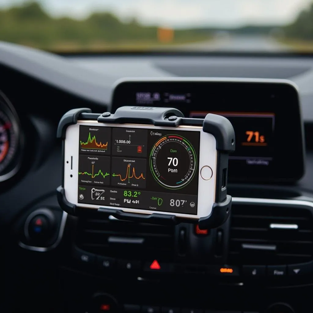 Smartphone displaying car diagnostics using free OBD software