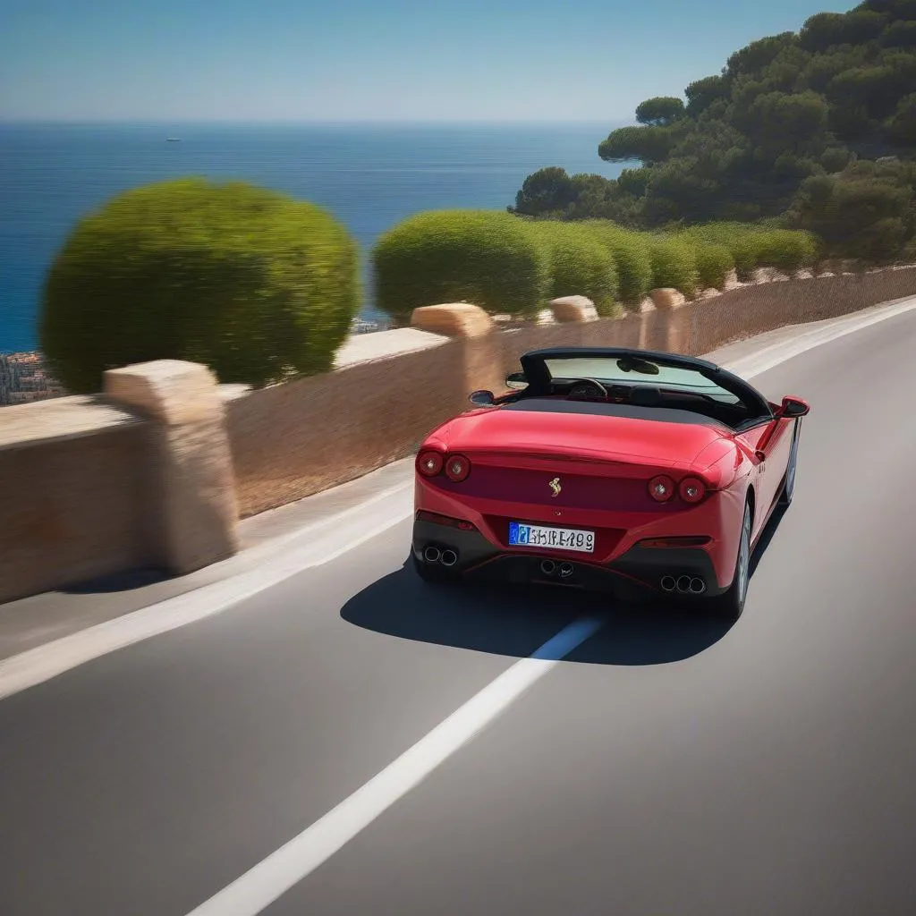 Exotic car driving on French Riviera