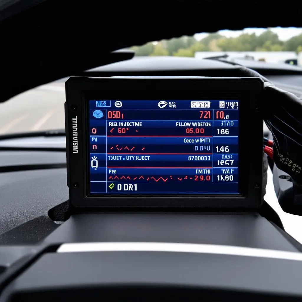 OBD-II scanner displaying fuel injector data