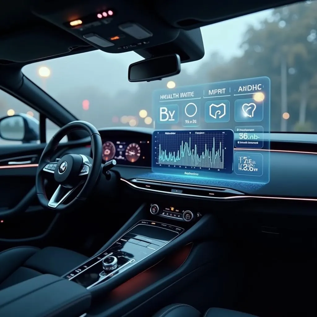 Futuristic car interior with health monitoring features