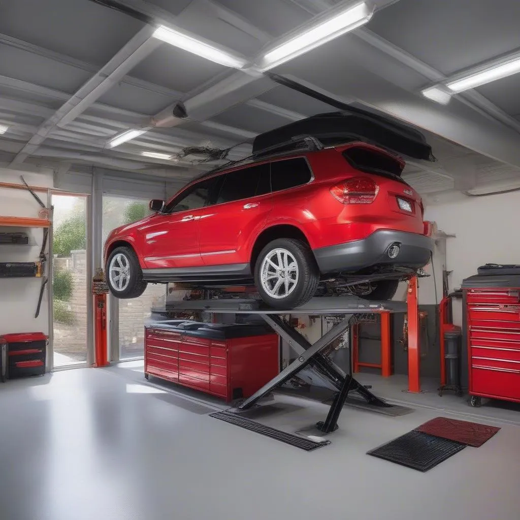 Garage with a car lift for increased workspace