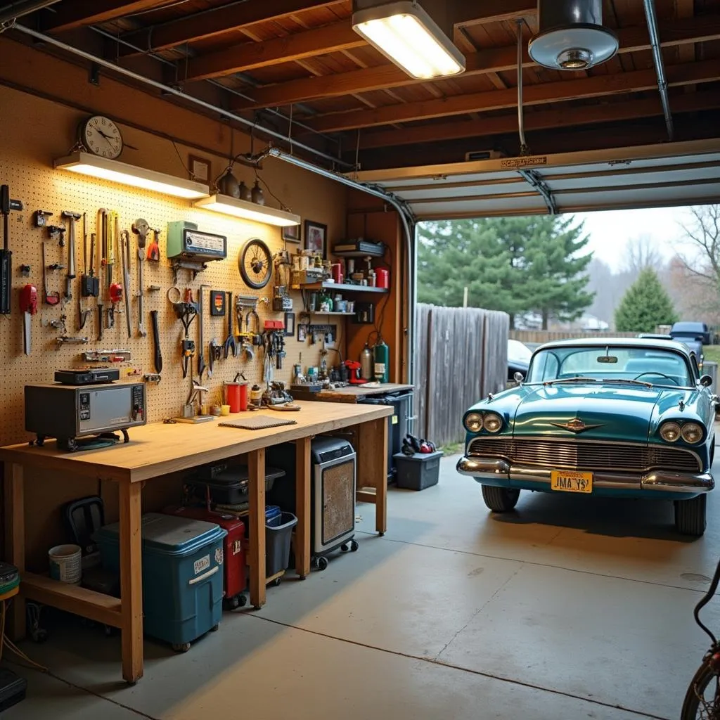 Well-equipped garage workshop