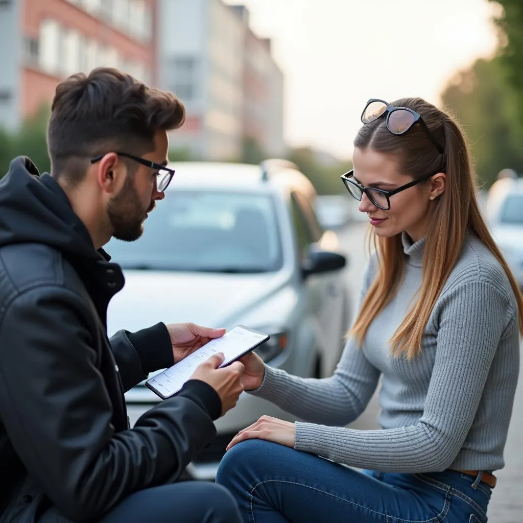 People exchanging information after a car accident