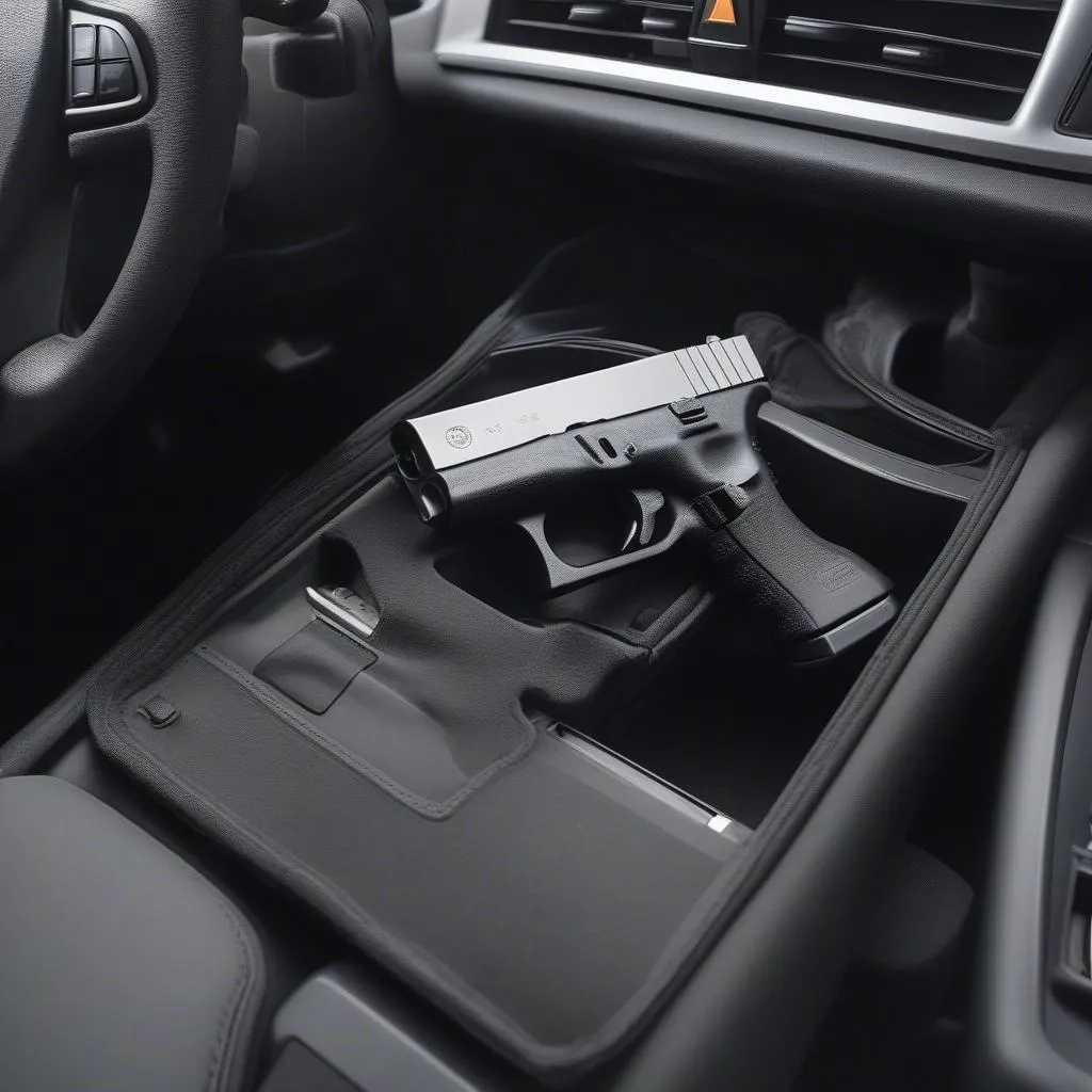 Glock 43X car holster mounted under dashboard