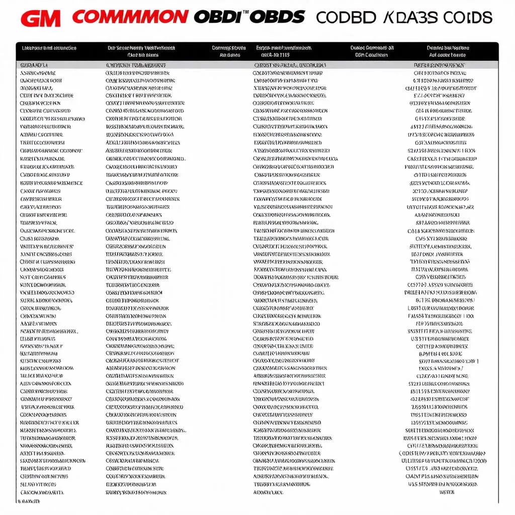 List of OBD Codes for GM Vehicles