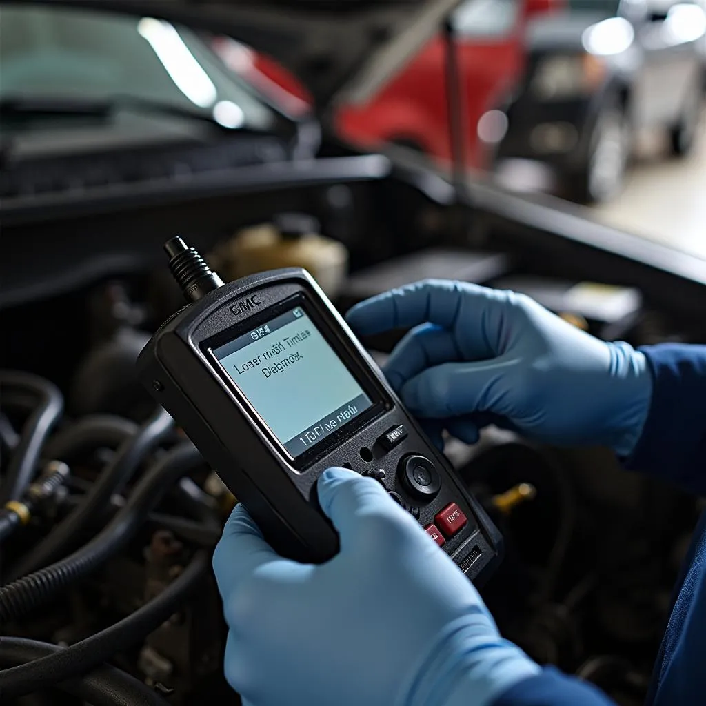 Mechanic Diagnosing GMC Engine