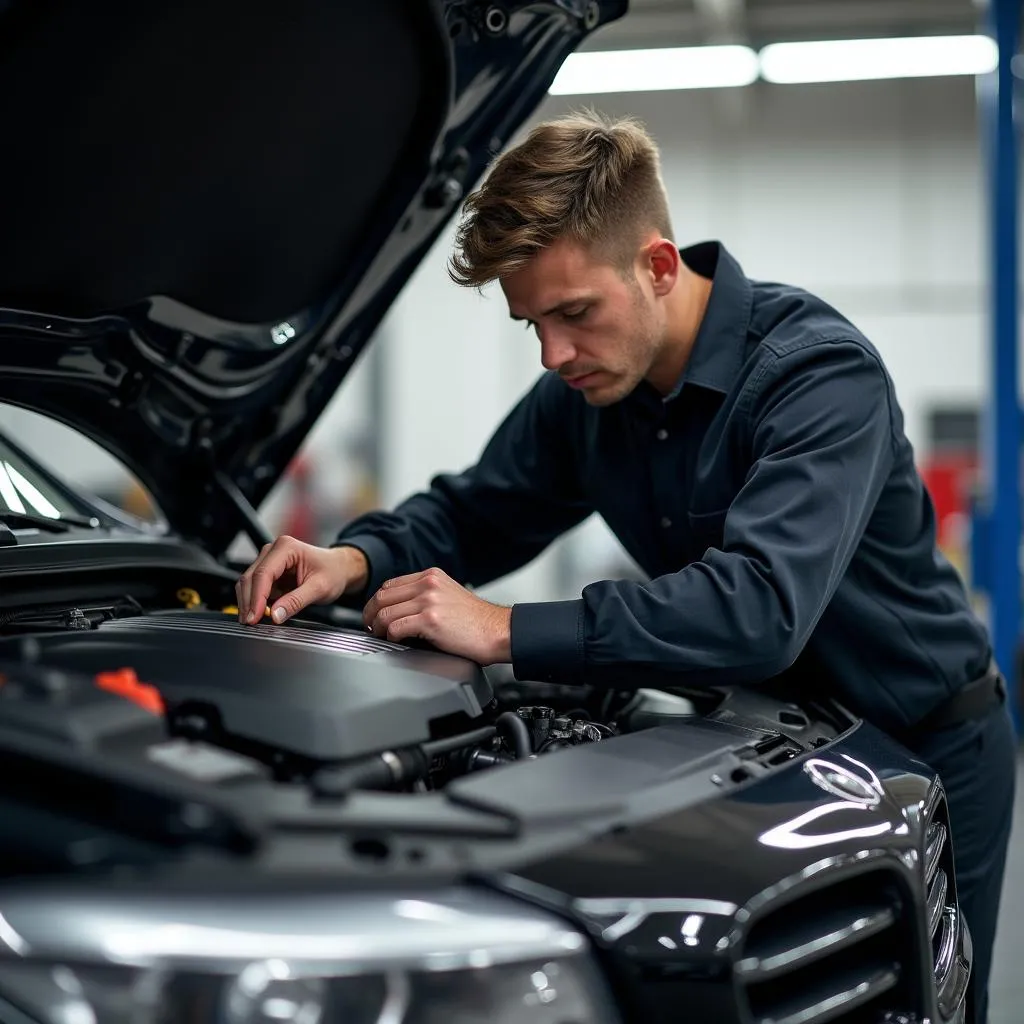 Mechanic working on a European car in Grand Blanc