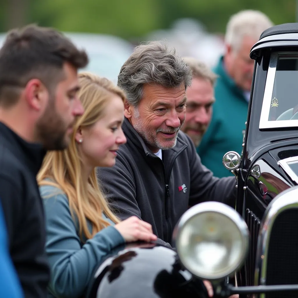 Attendees Admiring a Vintage Car