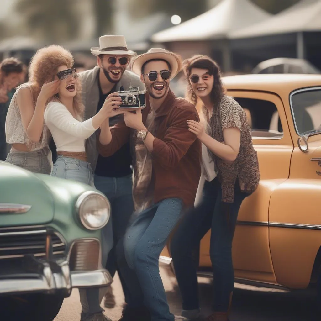 Group of Friends at Car Show