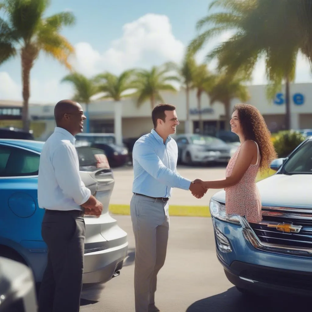 Couple buying used car in Hialeah