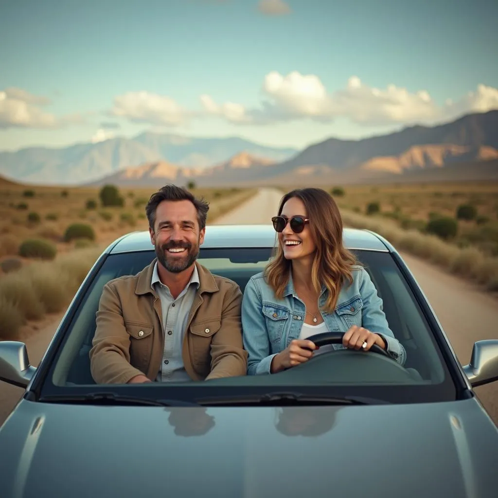 Happy Couple Driving a Cadillac