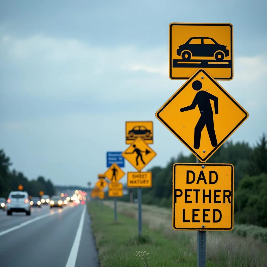 Traffic safety signs on a highway