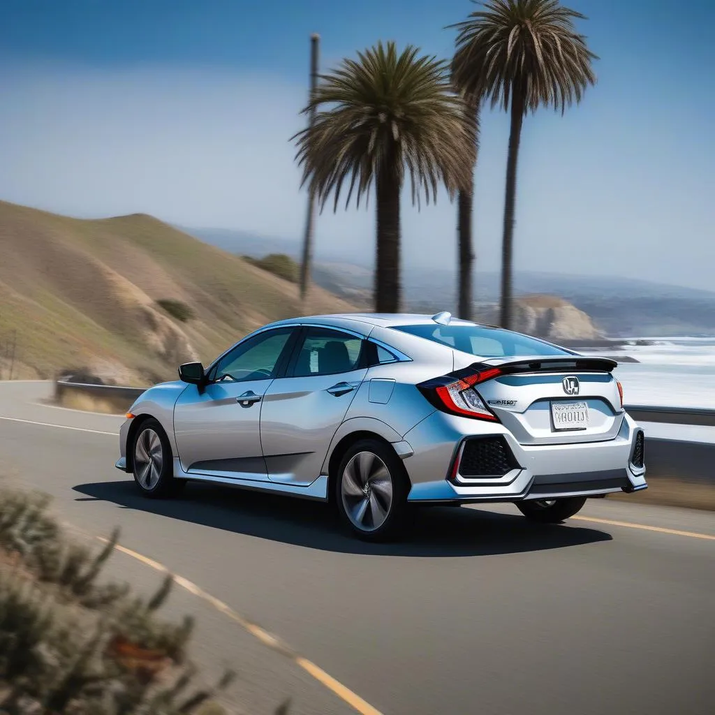 Honda Civic rental car cruising on the California coast