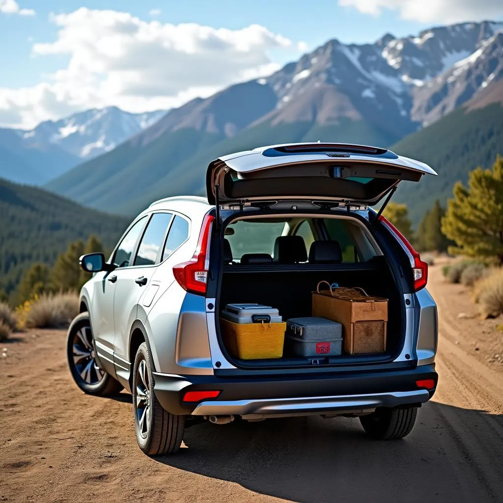 Honda CRV parked at a scenic campsite