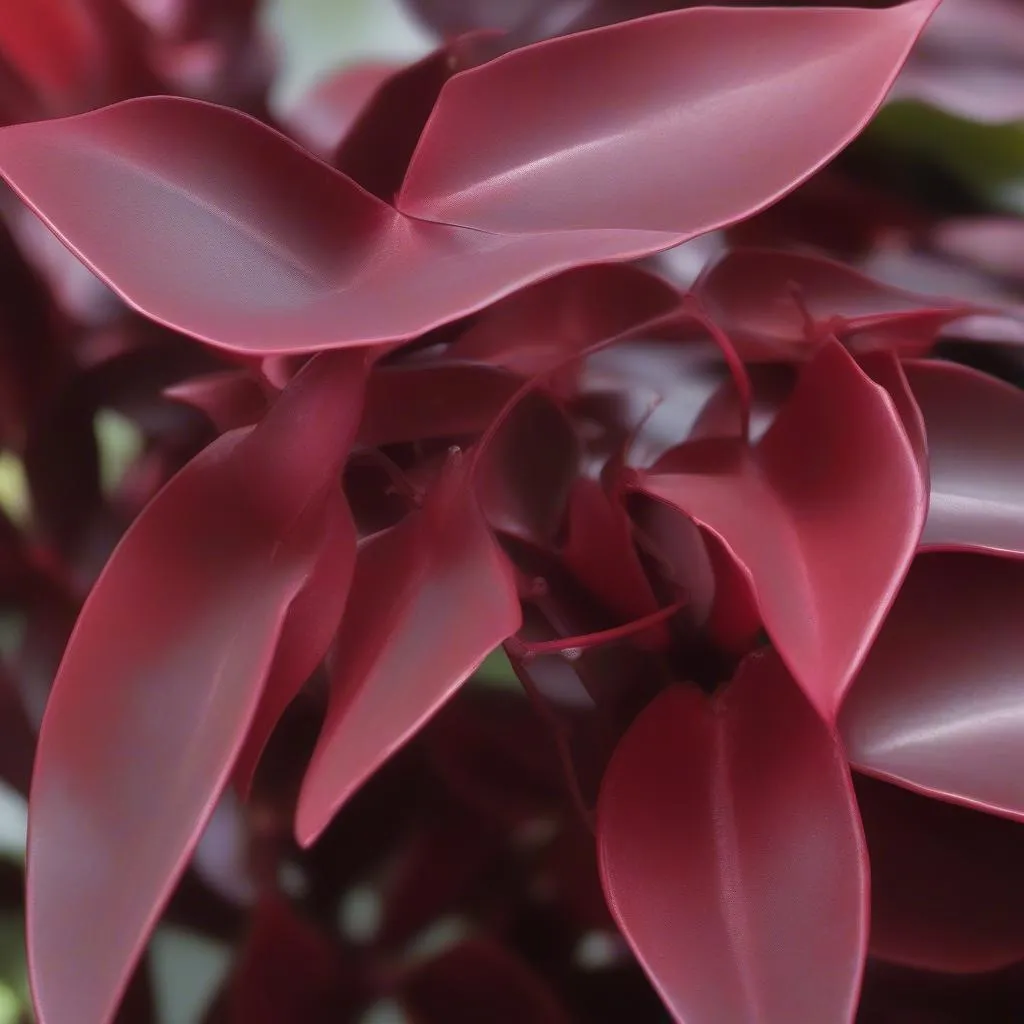 Close-up of Hoya Krimson Queen leaves