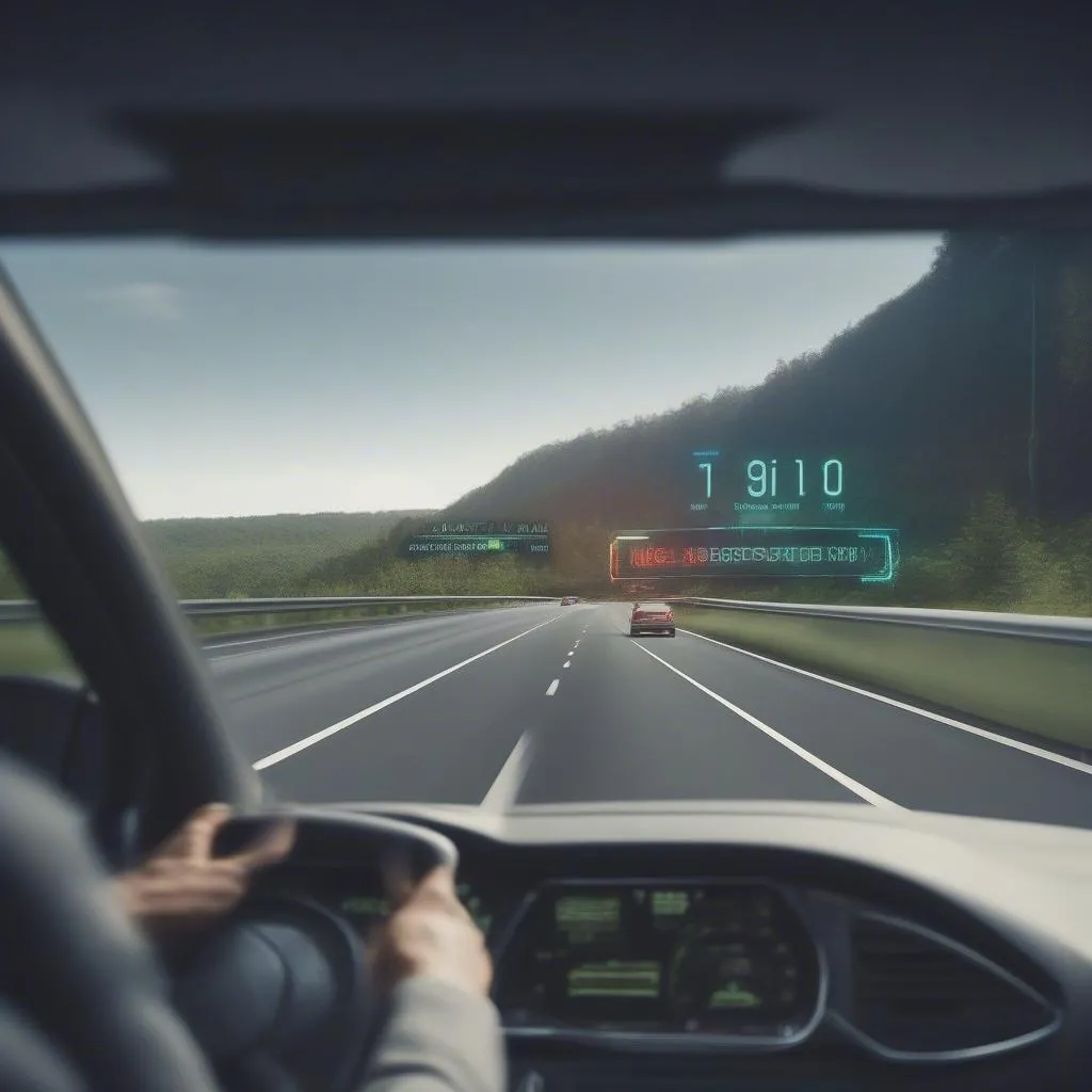 A driver using a HUD in a car