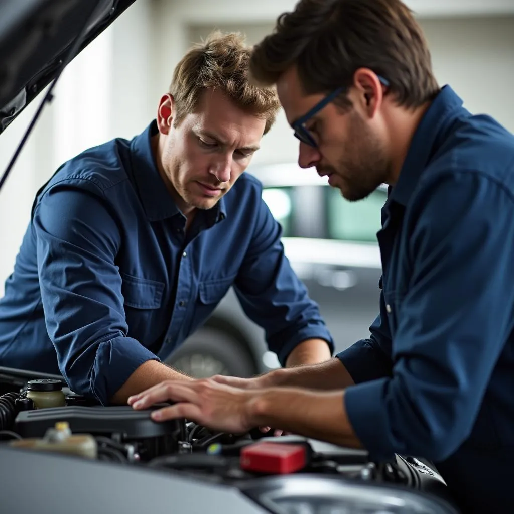 Mechanic inspecting a used car in Illinois