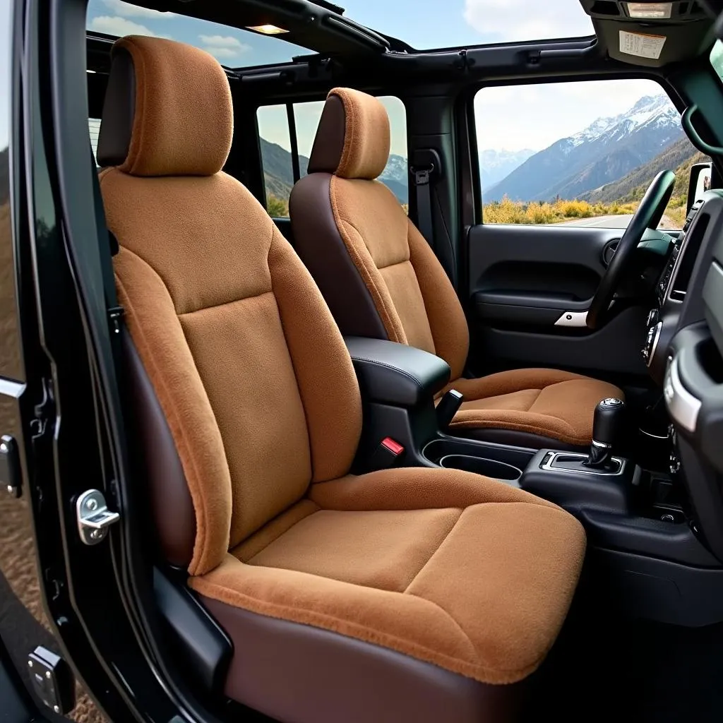 Imitation Sheepskin Car Seat Covers in a Jeep Wrangler