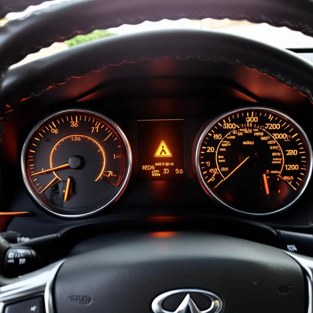 Infiniti i35 dashboard with a warning light on