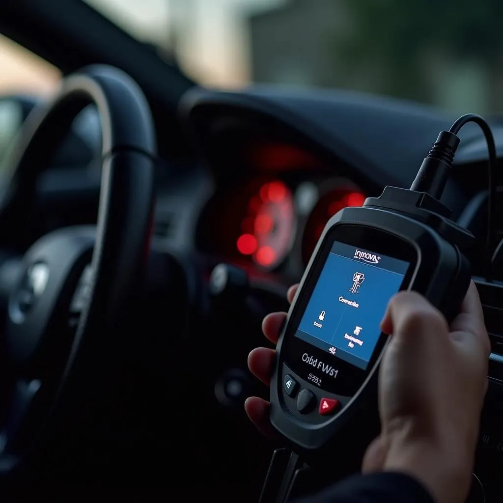 Innova 3020 OBD2 Scanner Connected to a European Car's OBD2 Port