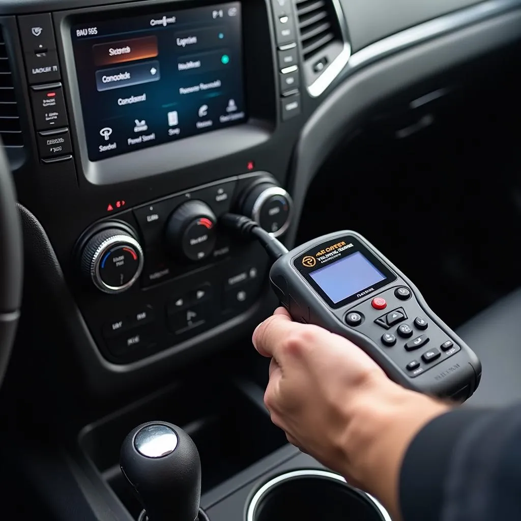 A mechanic connecting a diagnostic scanner to the OBD port