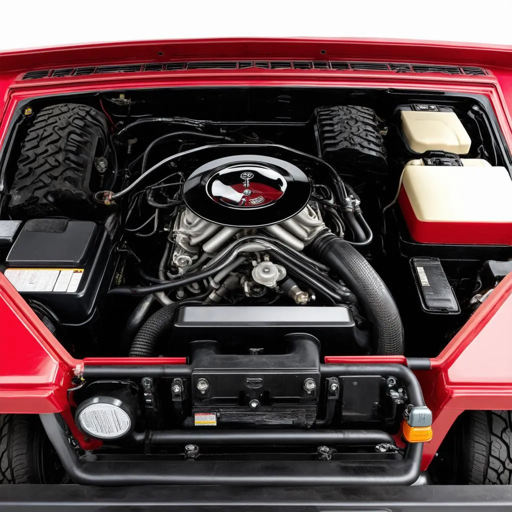 Engine bay of a 1995 Jeep Wrangler