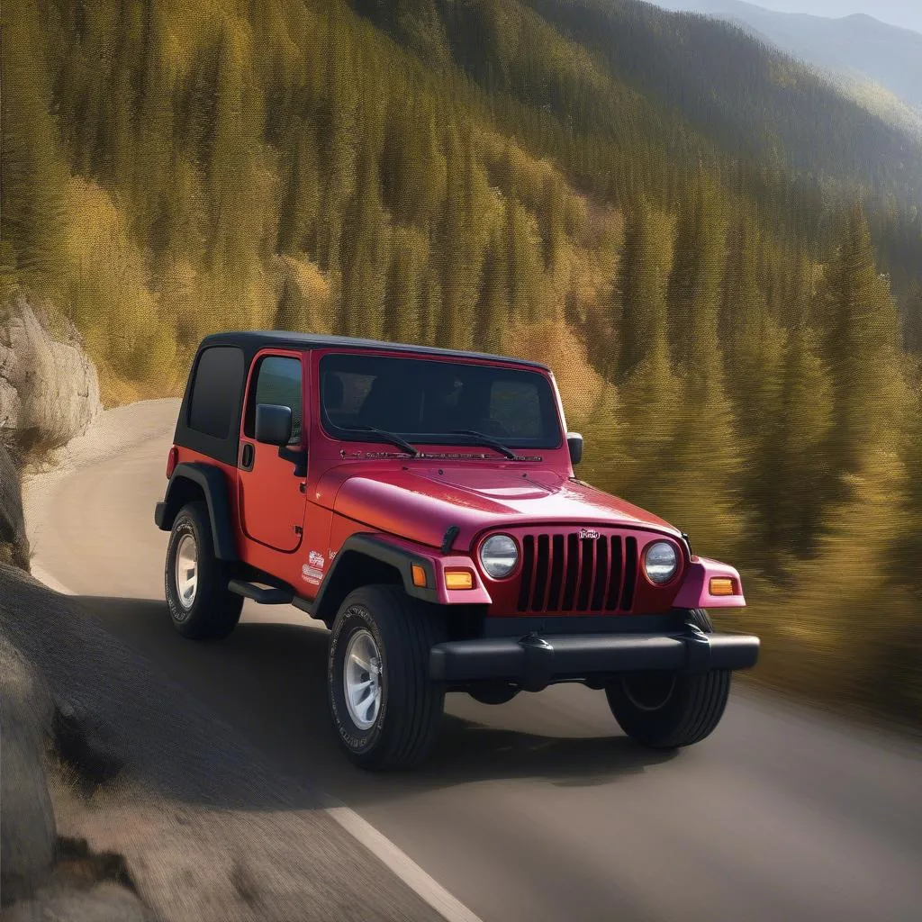 Jeep Wrangler on a scenic road