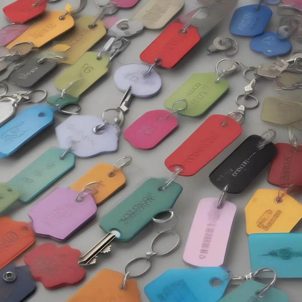 Key tags in various colors and designs