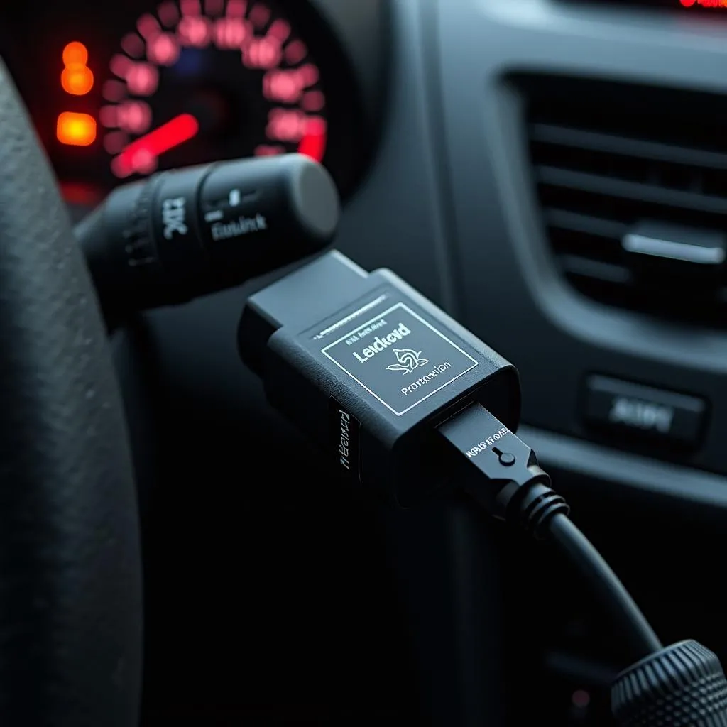 Kiwi 3 dongle plugged into a car's OBD-II port