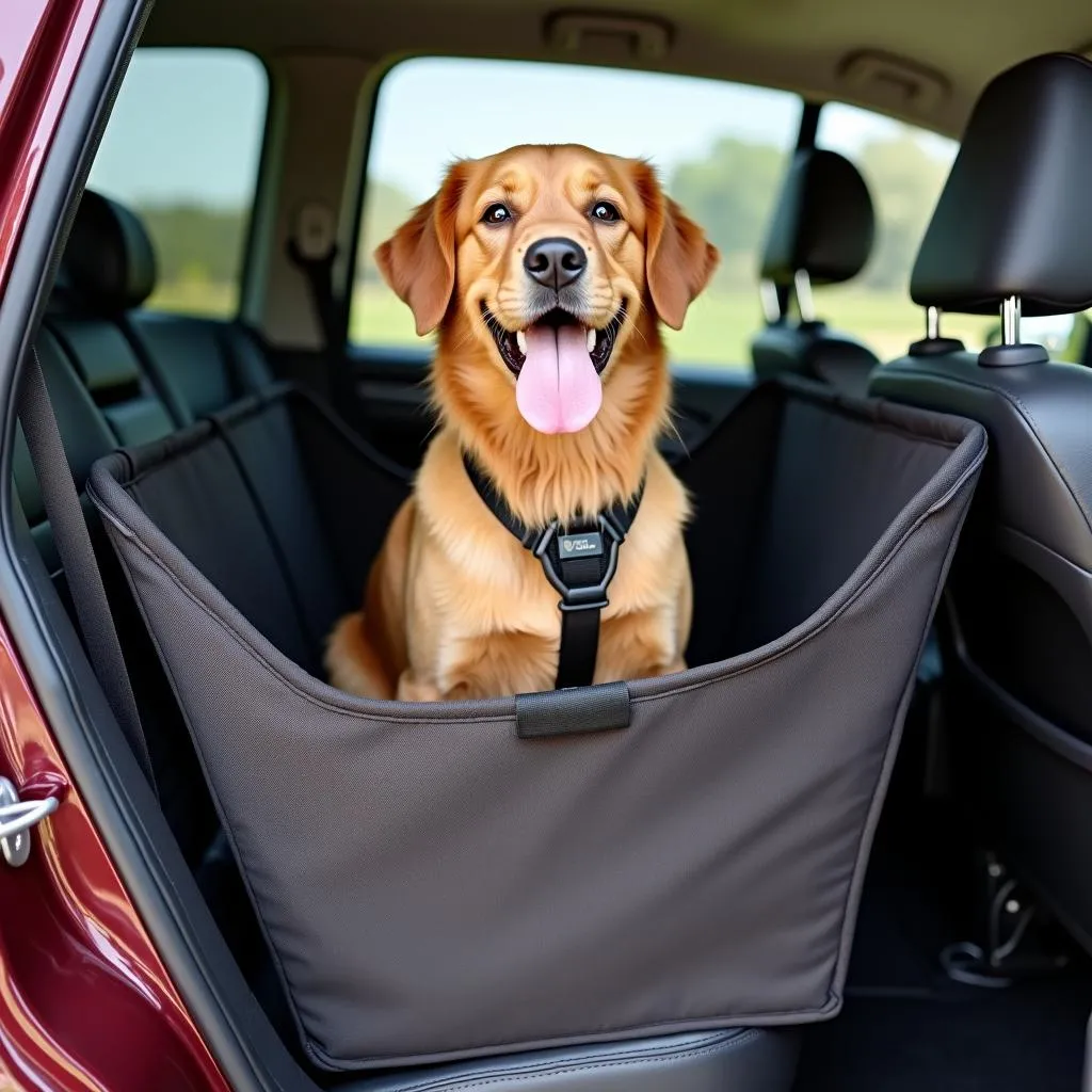 Large dog secure in car seat