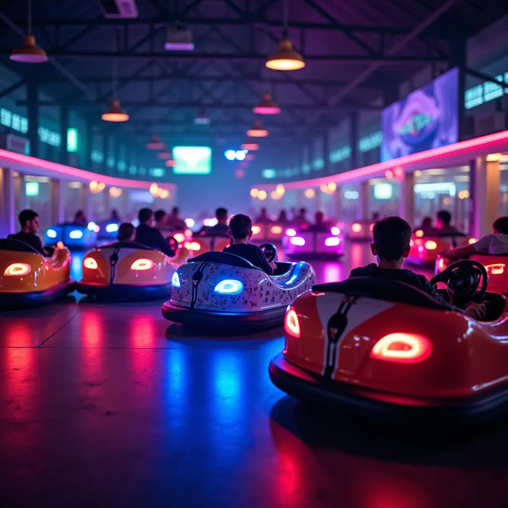 Laser tag bumper car arena full of excited players