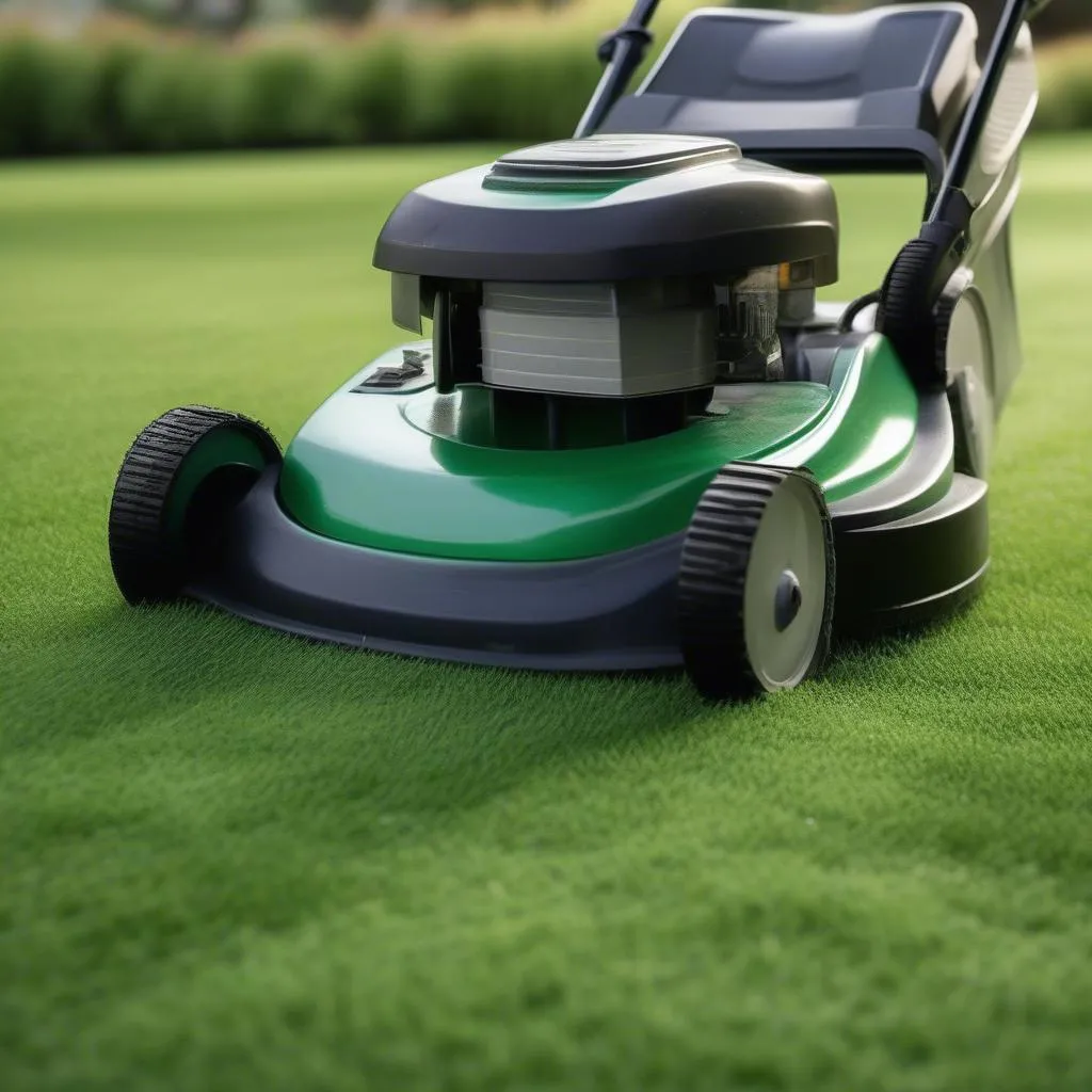 A close-up view of a lawn mower