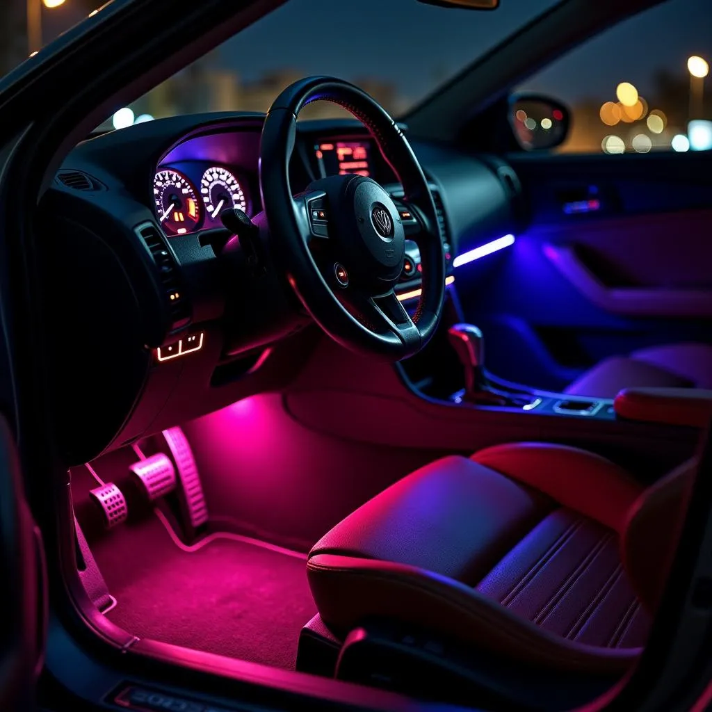 LED Strip Light Illuminating Car Interior