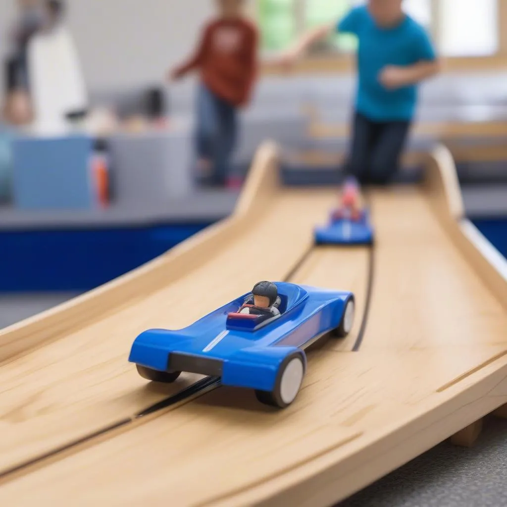 A Lightsaber Pinewood Derby Car in Action