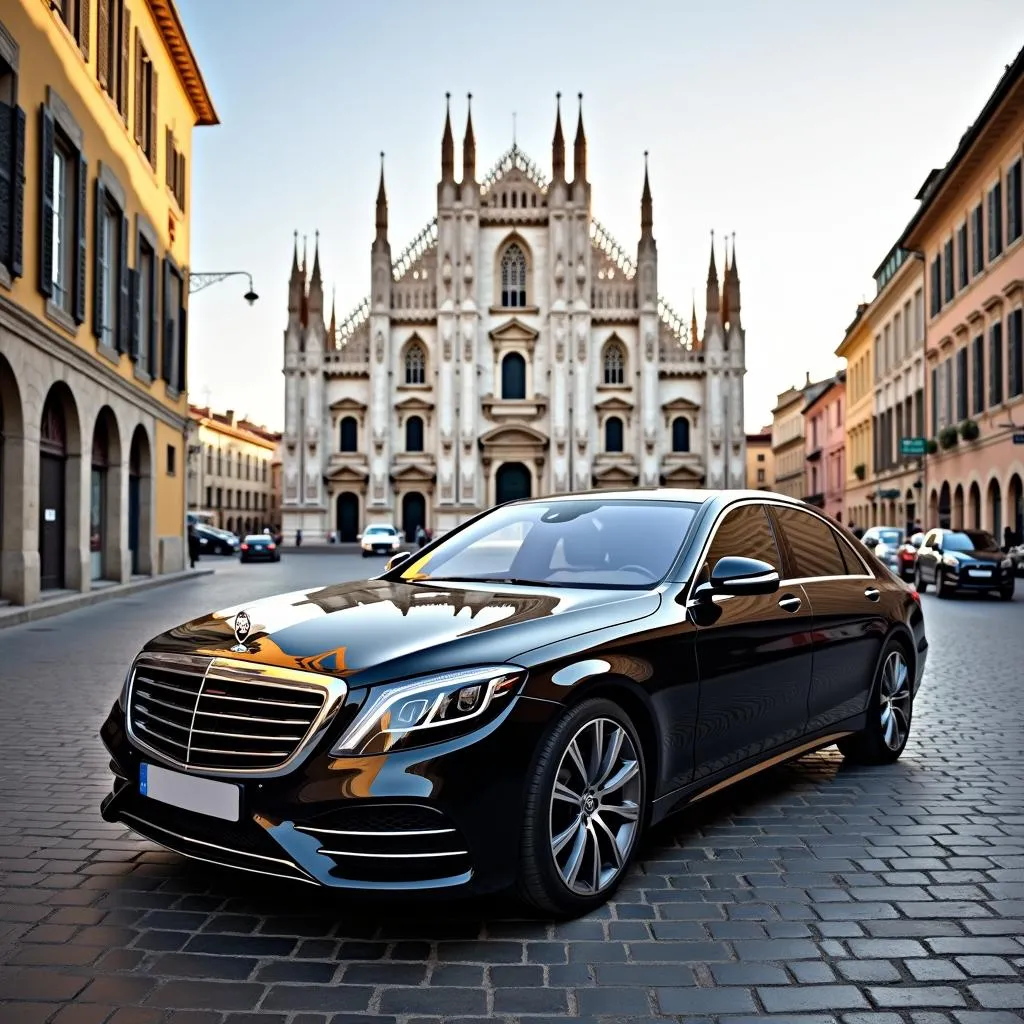 Luxury Rental Car Milan Parked Near Duomo