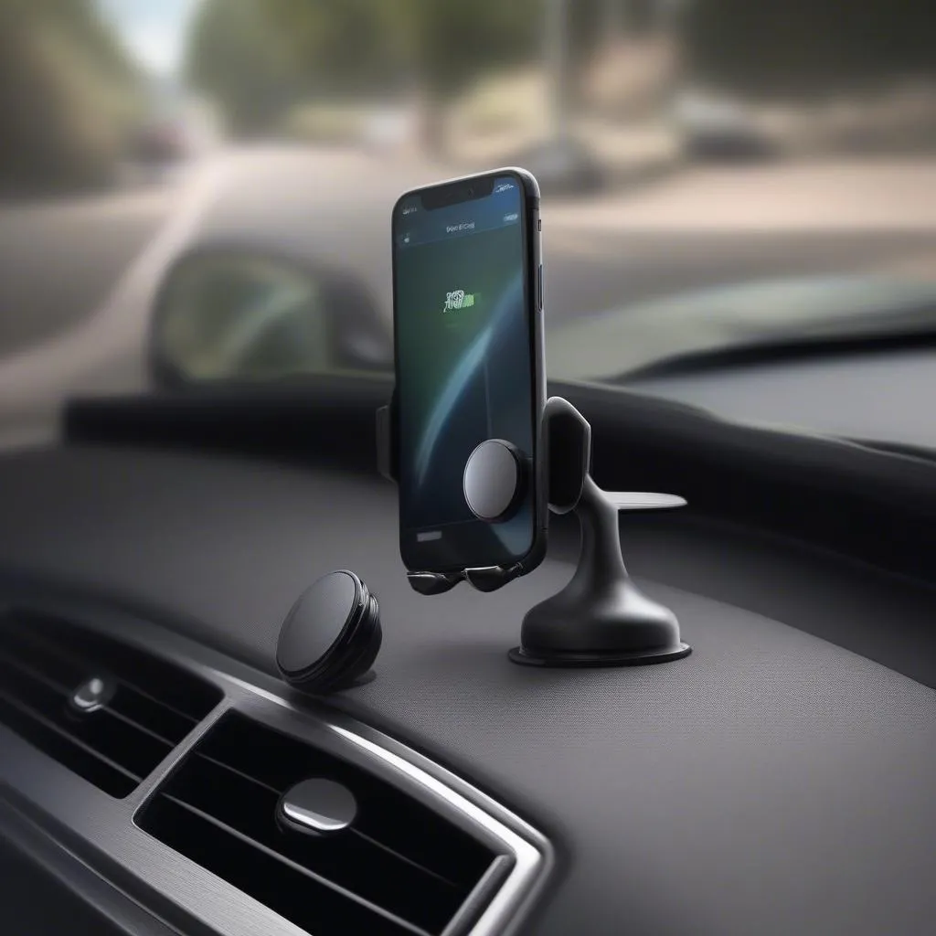 Magnetic car holder for iPhone on dashboard