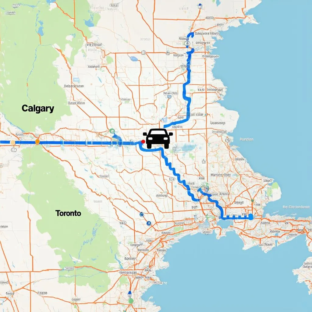 Map route Calgary to Toronto