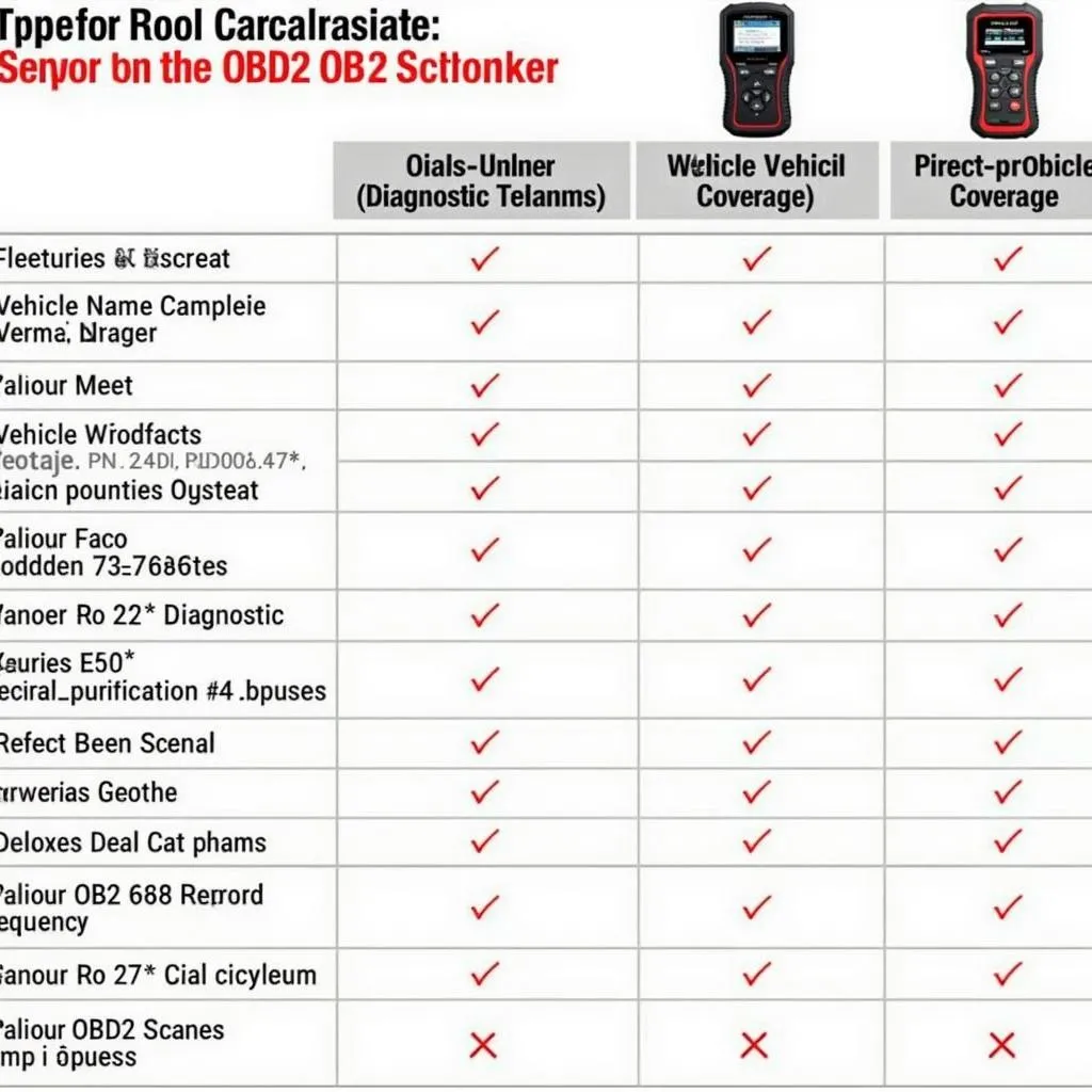 Comparison chart of Matco Tools OBD2 scanner features